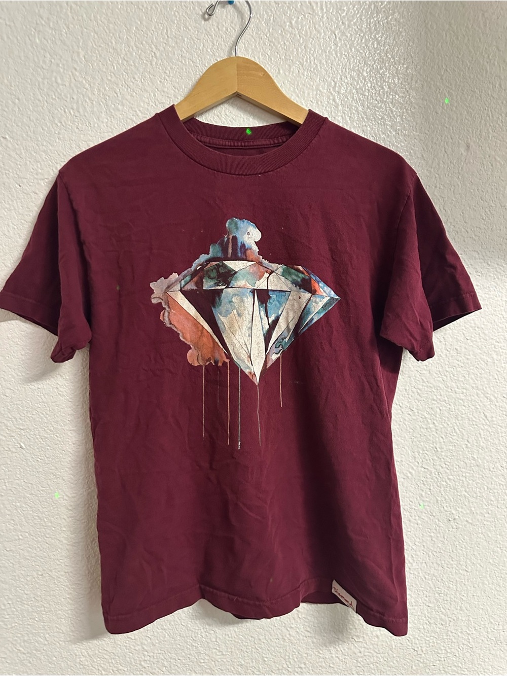 Diamond Supply Co Watercolor Diamond Graphic Tee Burgundy Medium USA Made